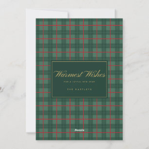 Green Plaid Gold Script Photo Merry Christmas Holi Holiday Card