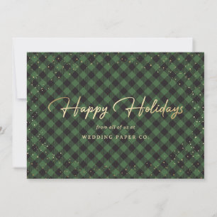 Green Plaid Gold Snow Business Holiday Cards