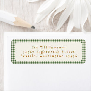 Green Plaid Gold Text Custom Return Address