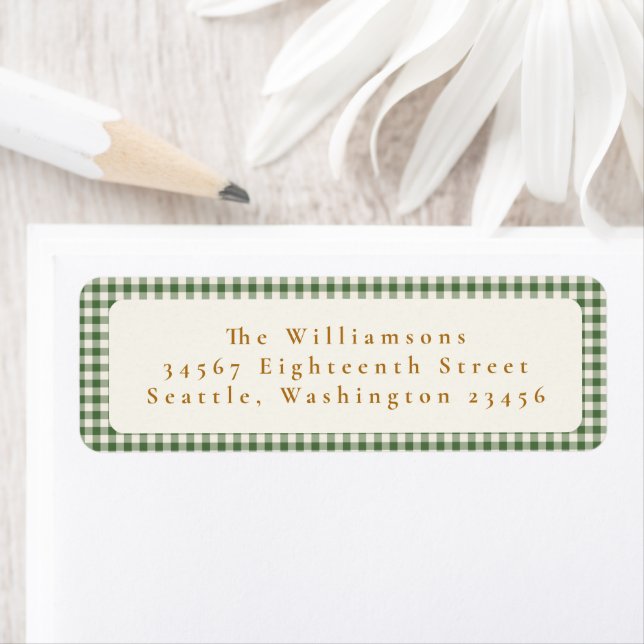 Green Plaid Gold Text Custom Return Address (Insitu)