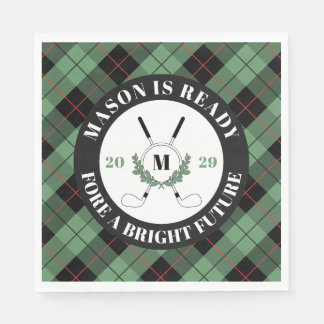 Green Plaid Golf Themed Graduation Napkin