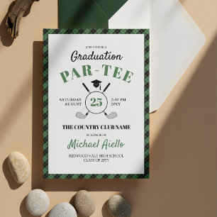Green Plaid Golf Themed Graduation Party Invitation