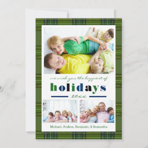 Green Plaid Happiest Holidays - Christmas Card