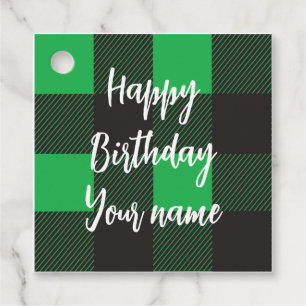 Green Plaid Happy Birthday Favour Tags
