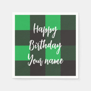 Green Plaid Happy Birthday Napkin