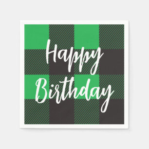 Green Plaid Happy Birthday Napkin