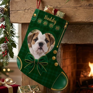 Green Plaid Heart Shape Pet Photo Christmas Small Christmas Stocking