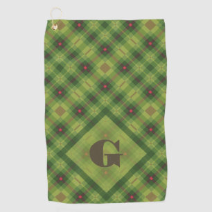 Green Plaid Large Custom Monogram Christmas Golf Towel