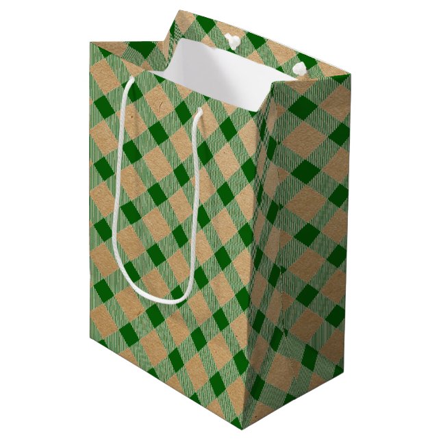 Green plaid  medium gift bag (Front Angled)