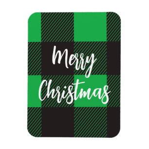 Green plaid Merry Christmas Magnet