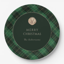 Green Plaid Merry Christmas Party Paper Plate