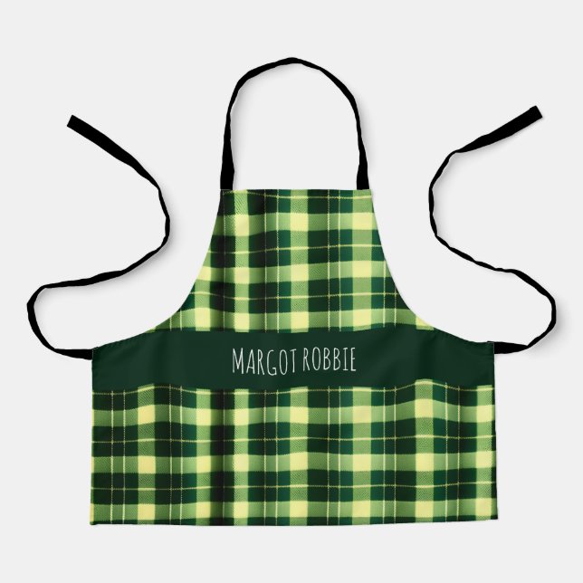 Green Plaid Mesh Geometric Pattern Apron (Front)