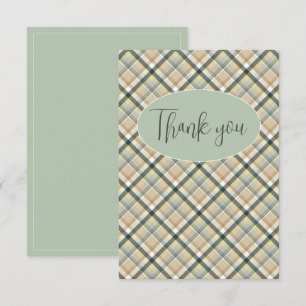Green Plaid Modern Thank You Card