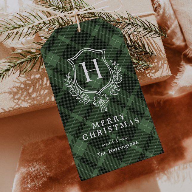 Green Plaid Monogram Christmas Gift Tags (Creator Uploaded)