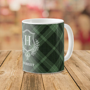Green Plaid Monogram Initial Tartan Coffee Mug
