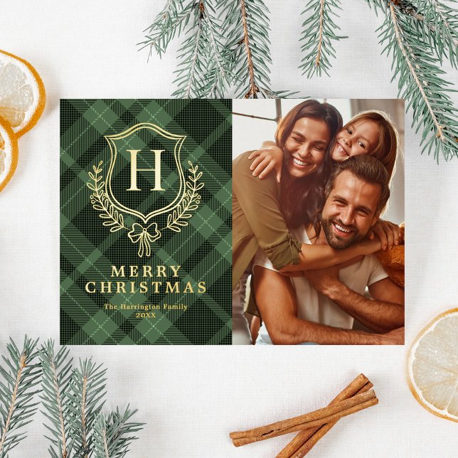 Green Plaid Monogram Photo Christmas (Creator Uploaded)
