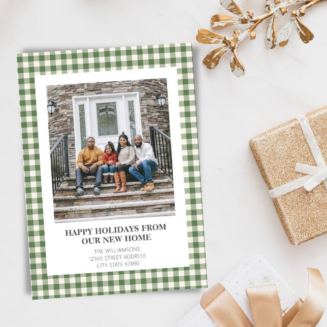 Green Plaid New Home Moving Christmas Photo Holiday Card (Creator Uploaded)