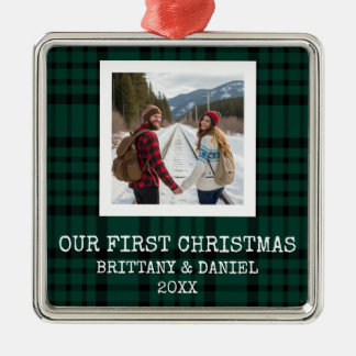 Green Plaid Our First Christmas Metal Tree Decoration