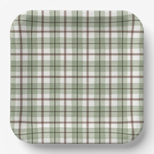 Green Plaid Paper Plates