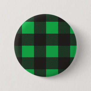 Green plaid pattern 6 cm round badge