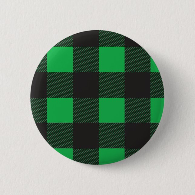 Green plaid pattern 6 cm round badge (Front)