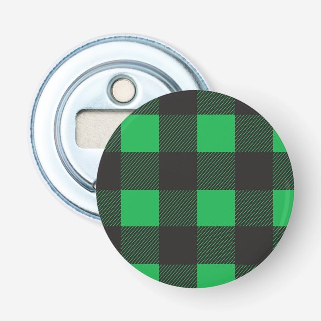 Green plaid pattern bottle opener (Front)