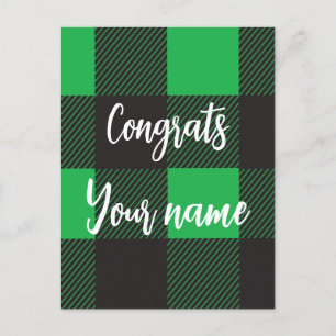 Green Plaid Pattern Congrats Postcard