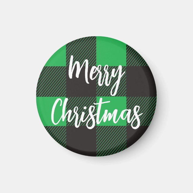 Green Plaid Pattern Merry Christmas Magnet (Front)