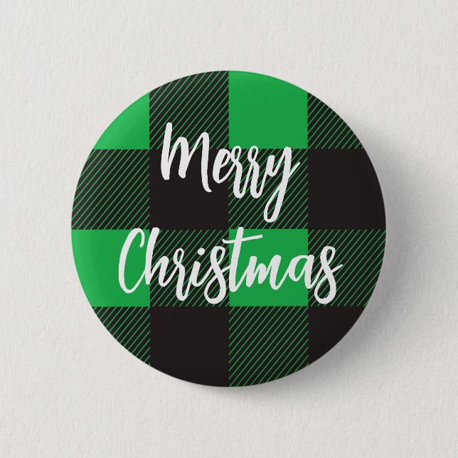Green Plaid Pattern Merry Christmas Magnet 6 Cm Round Badge (Front)