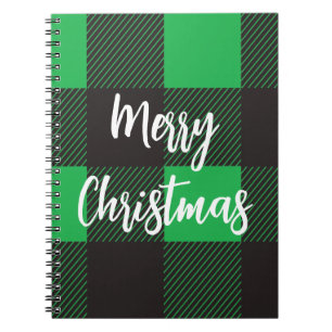 Green Plaid Pattern Merry Christmas Notebook