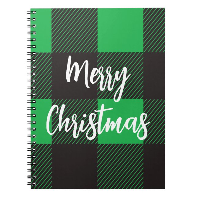 Green Plaid Pattern Merry Christmas Notebook (Front)