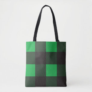 Green plaid pattern tote bag