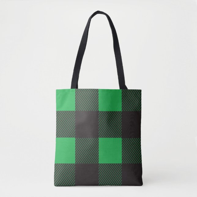 Green plaid pattern tote bag (Front)