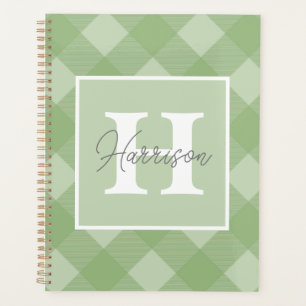 Green Plaid Personalised Monogram and Name  Planner