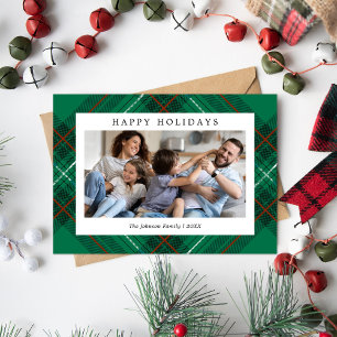 Green Plaid Photo Christmas Holiday Card