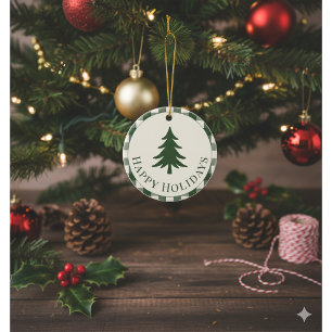 Green Plaid Pine Tree Christmas Ceramic Tree Decoration