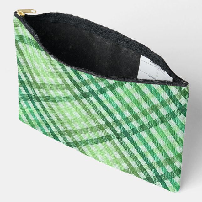 Green Plaid Print Cosmetic Bag (Open)