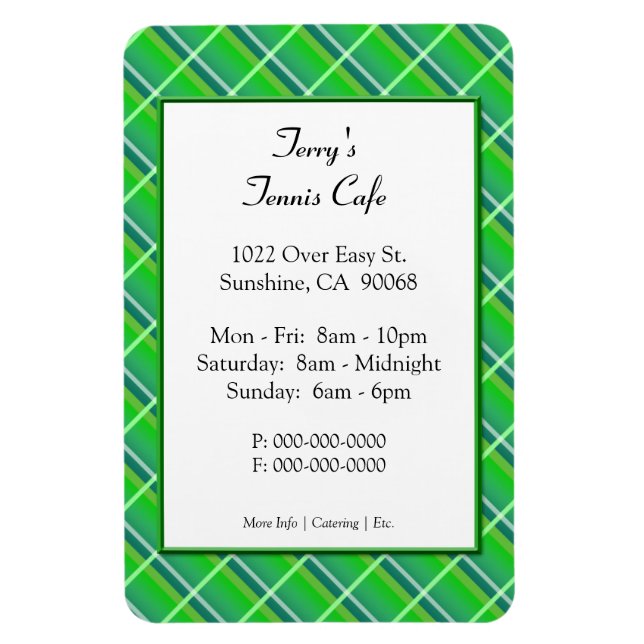 Green Plaid Restaurant Advertising Template Magnet (Vertical)
