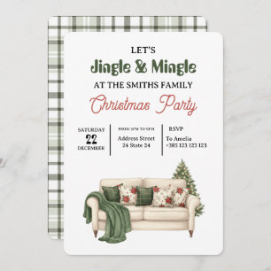 Green Plaid Retro Christmas Party Invitation