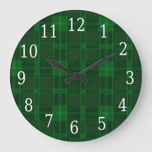Green Plaid Round Clock