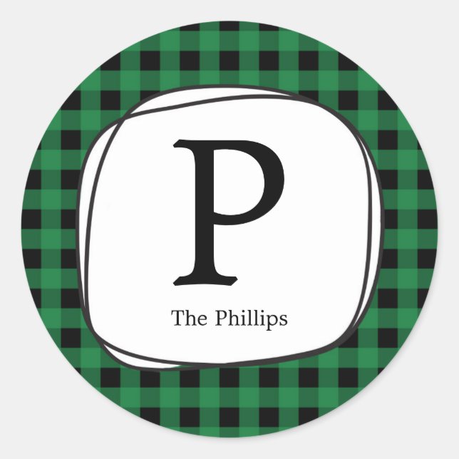 Green Plaid Rustic Country Favour Tag Stickers (Front)
