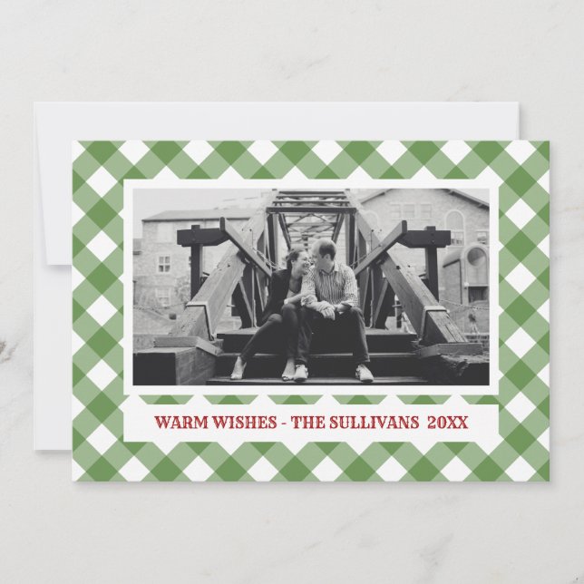 Green Plaid | Rustic |  CUSTOM Holiday Photo Card (Front)