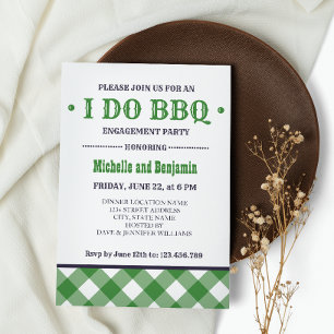 Green Plaid Rustic I DO BBQ Engagement Party Invitation