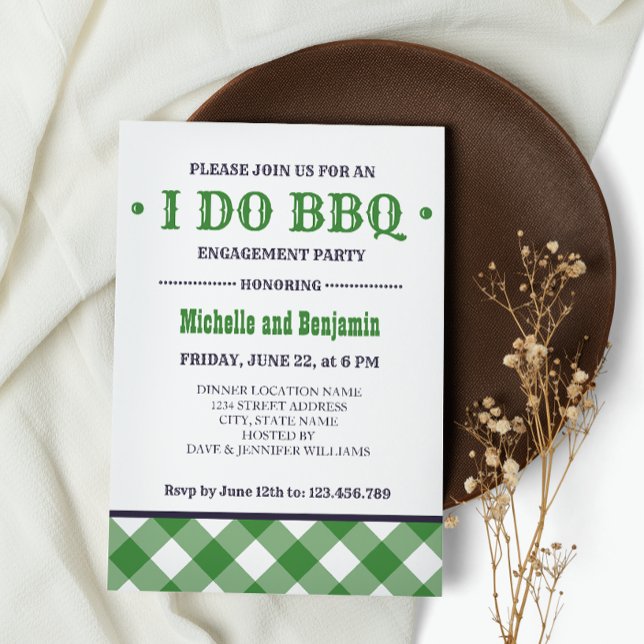Green Plaid | Rustic I DO BBQ Engagement Party Invitation (Creator Uploaded)