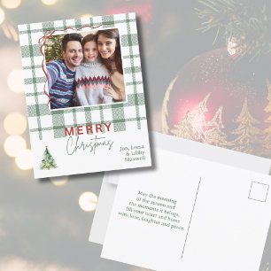Green Plaid Rustic Photo Christmas Postcard