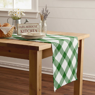 Green plaid short table runner