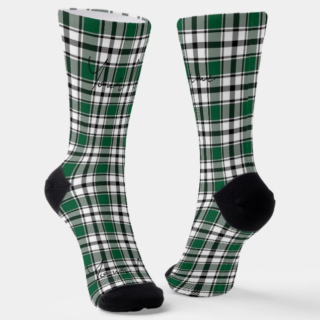 Green Plaid Socks with Name HAMbWG (Angled)