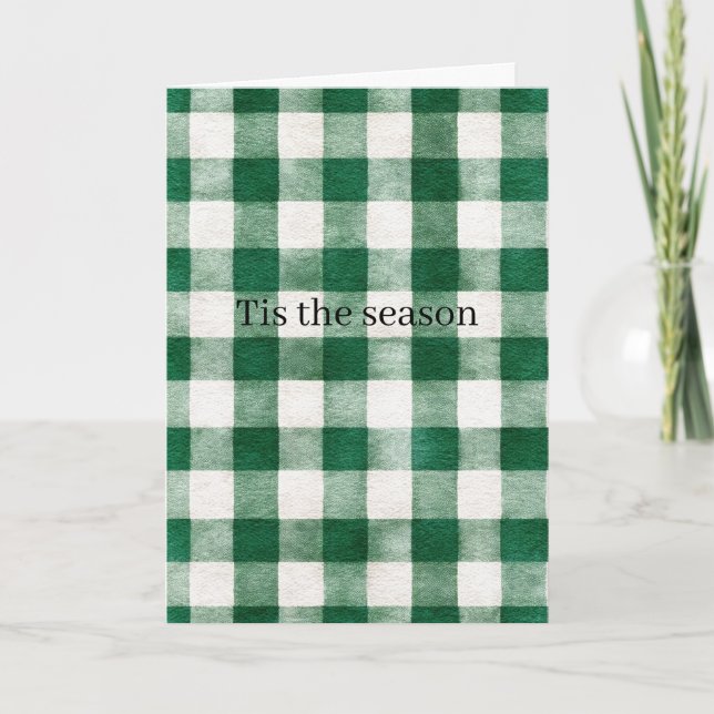Green Plaid Stripes Christmas Card (Front)