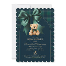 Green Plaid Teddy Bear Boy Baby Shower Preppy