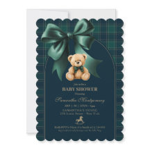Green Plaid Teddy Bear Boy Baby Shower Preppy